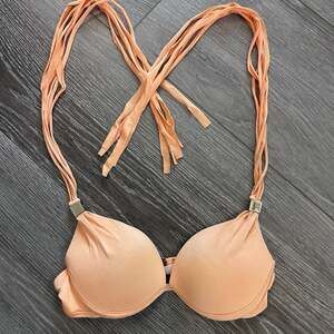 Victoria's Secret Bikini Top Womens 34B Orange Halter Swim Push Up Multi Strap